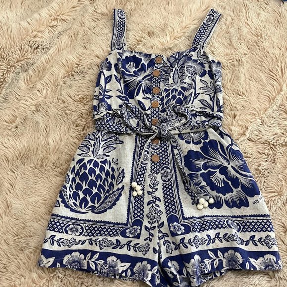 FARM Rio Navy and White Patterned Jumpsuit - Picture 2 of 4